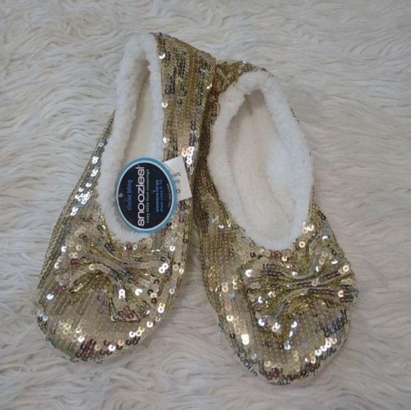 Classic Bling Snoozies Gold Sequin Women's Slippers - Picture 1 of 9